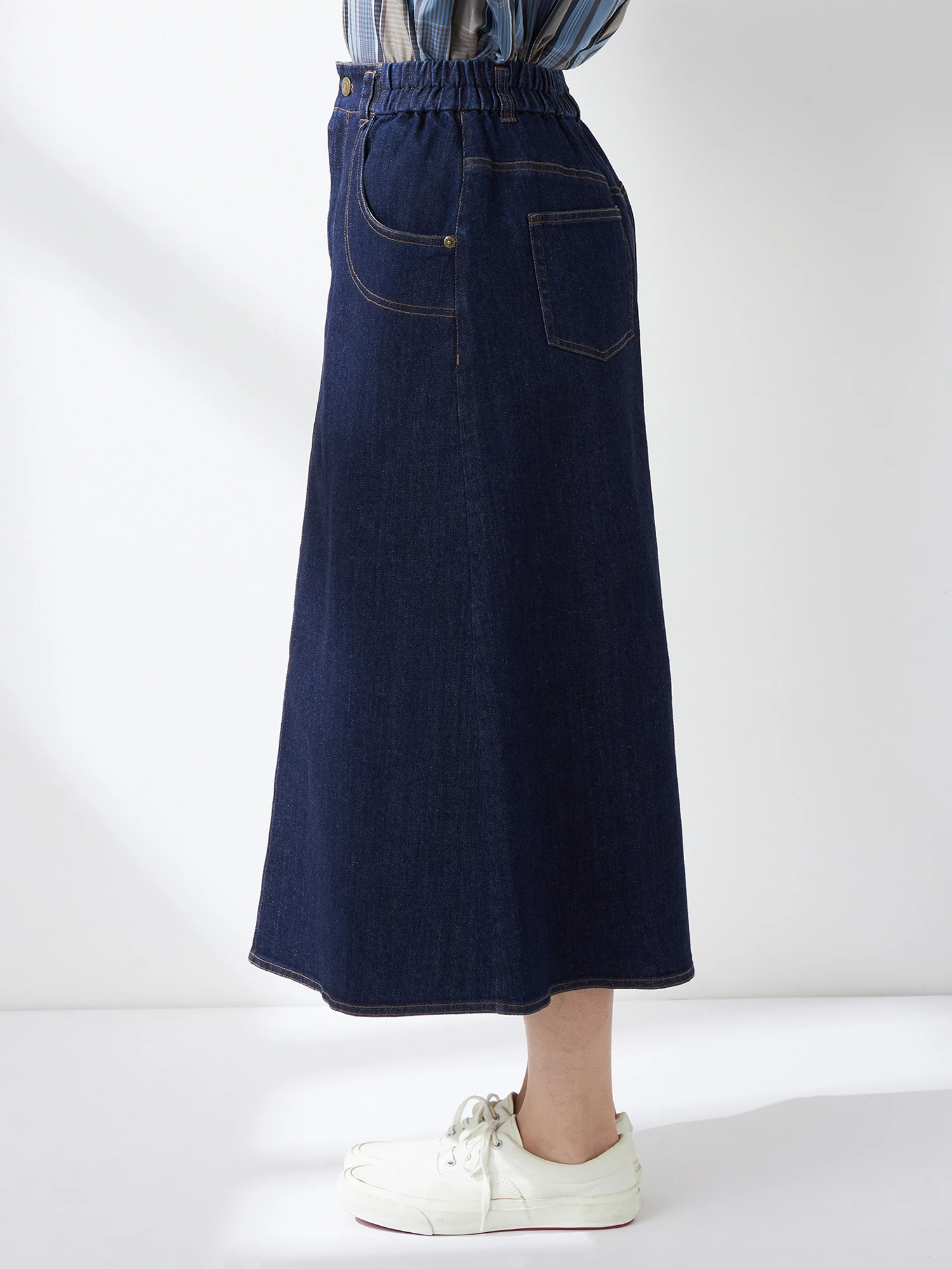 トリプルガーゼ　スカート(五感) D.M.G マキシ丈スカート 17-0530T ブルーチェック – Osmund Drive