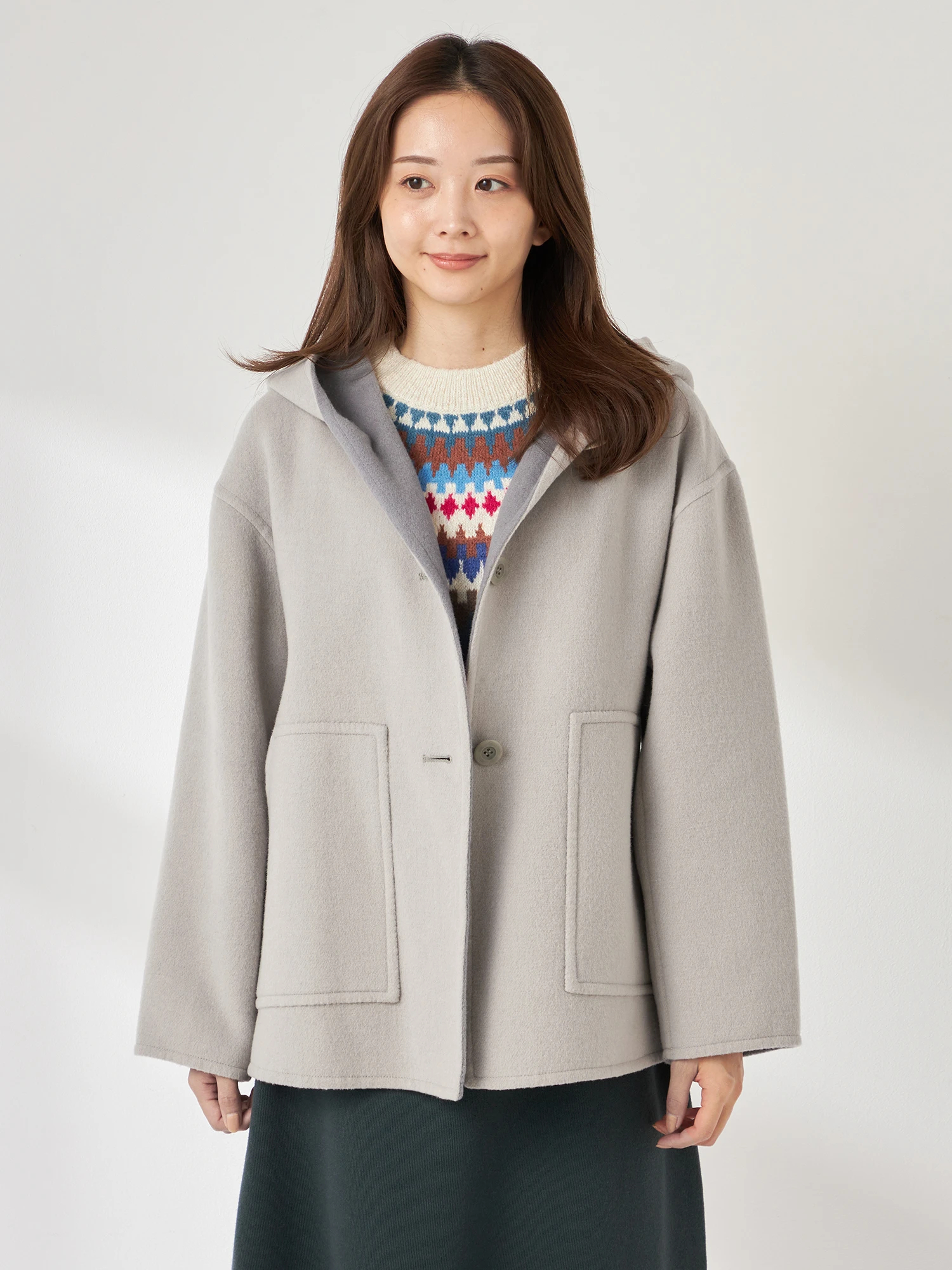 PATOU ウール混 ブークレ製コークレコート グレー Patou | ウール混