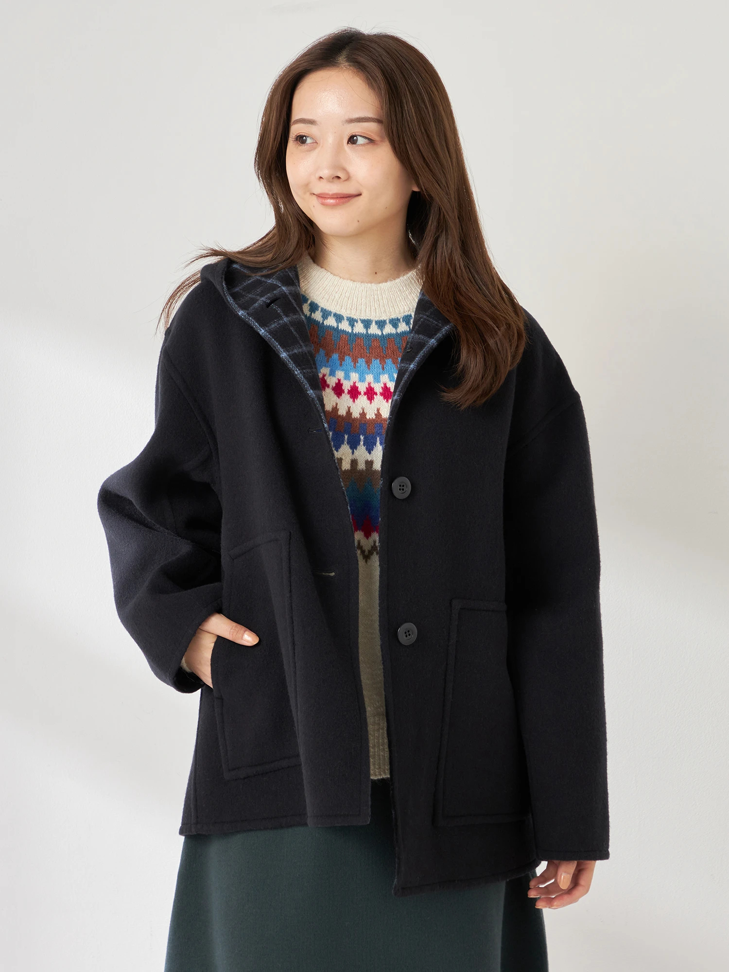 【Mai-C】ウールフーテッドコート McGREGOR（マックレガー）｜ショートコート｜Wフェイスウール