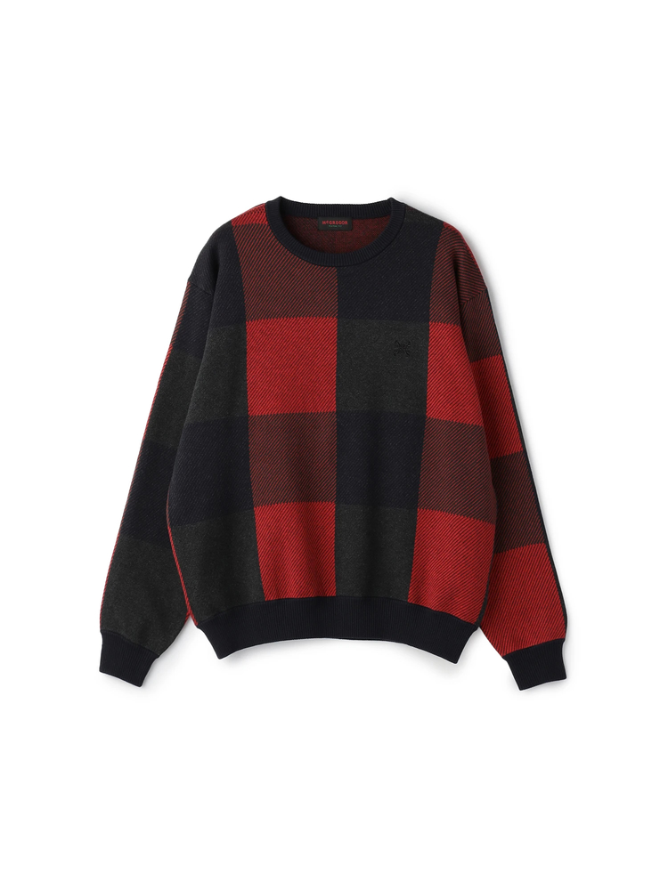 Mc McGREGOR(エムシー マックレガー) |Big Check Cotton-Cashmere Crew Neck Sweater ビッグチェックコットンカシミヤクルーネックニット