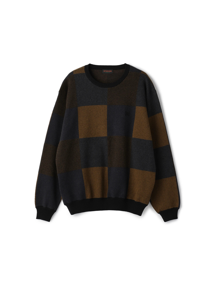 Mc McGREGOR(エムシー マックレガー) |Big Check Cotton-Cashmere Crew Neck Sweater ビッグチェックコットンカシミヤクルーネックニット