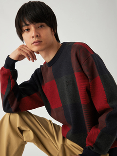 Mc McGREGOR(エムシー マックレガー) |Big Check Cotton-Cashmere Crew Neck Sweater ビッグチェックコットンカシミヤクルーネックニット